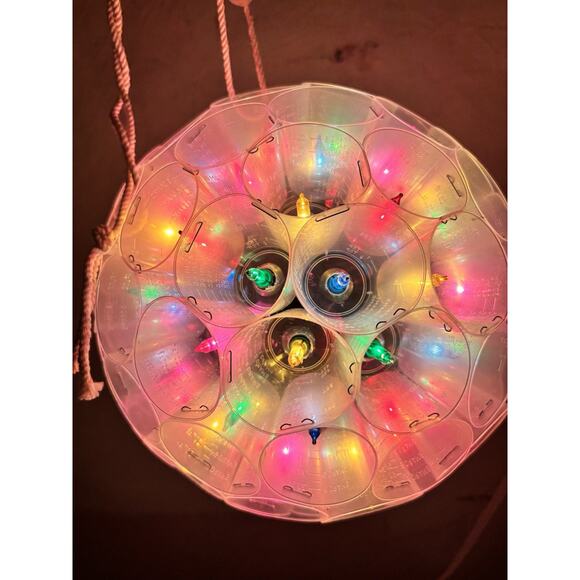 Christmas Light Ball Multi Color Bulbs Plastic Medicine Cups 9" Dia Handmade - Picture 3 of 7